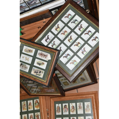 420 - TWO BOXES AND LOOSE FRAMED COLLECTABLE CIGARETTE CARDS comprising a variety of sizes and manufacture... 