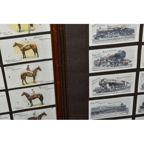 420 - TWO BOXES AND LOOSE FRAMED COLLECTABLE CIGARETTE CARDS comprising a variety of sizes and manufacture... 