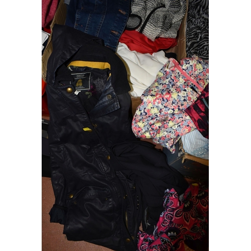 422 - FIVE BOXES OF LADIES' CLOTHES, to include six pairs of leggings M&S some still in the packaging, fou... 