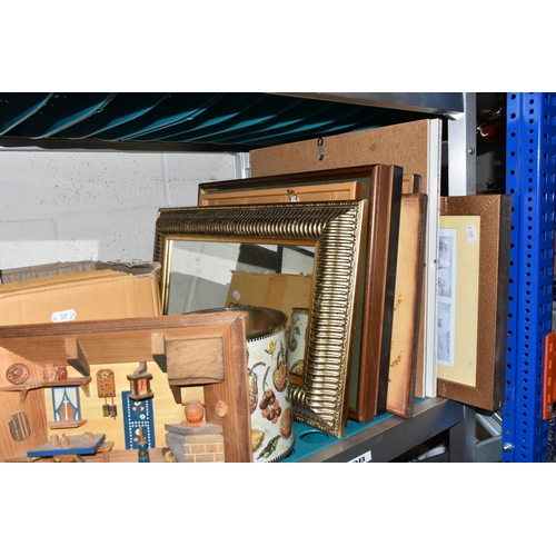 439 - FIVE BOXES AND LOOSE MISCELLANEOUS ITEMS to include five vintage suitcases, one box of treen compris... 