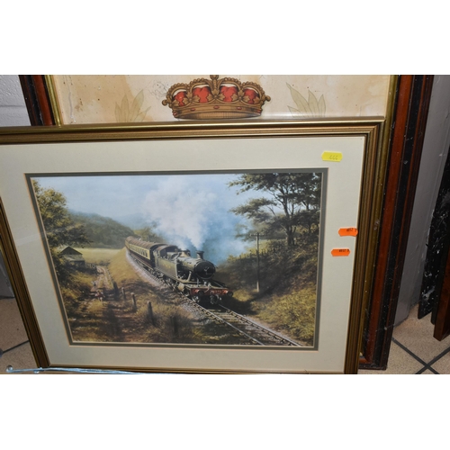 444 - A SMALL QUANTITY OF PRINTS ETC, to include a Don Breckon steam locomotive print, two Phil May cartoo... 