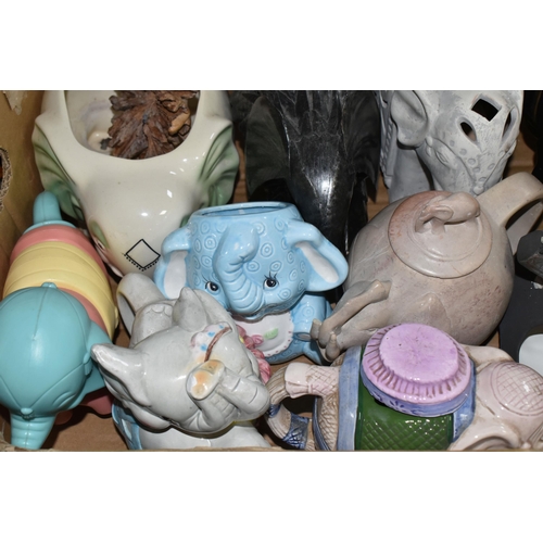 446 - THREE BOXES AND LOOSE FIGURES OF ELEPHANTS, to include a Royal Doulton Flambé Elephant and Young HN3... 