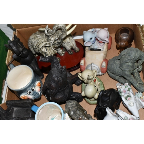 446 - THREE BOXES AND LOOSE FIGURES OF ELEPHANTS, to include a Royal Doulton Flambé Elephant and Young HN3... 