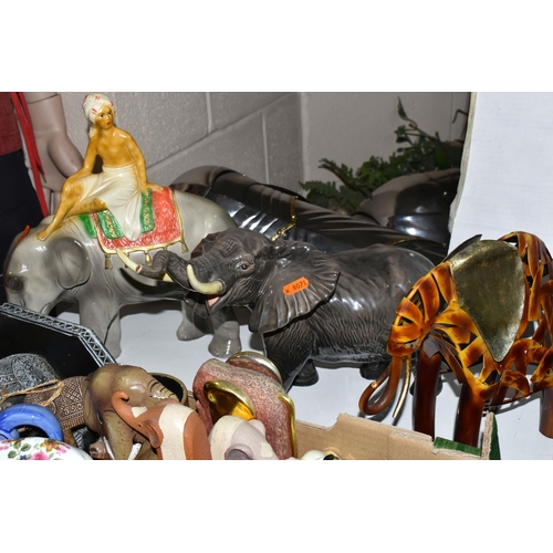 446 - THREE BOXES AND LOOSE FIGURES OF ELEPHANTS, to include a Royal Doulton Flambé Elephant and Young HN3... 