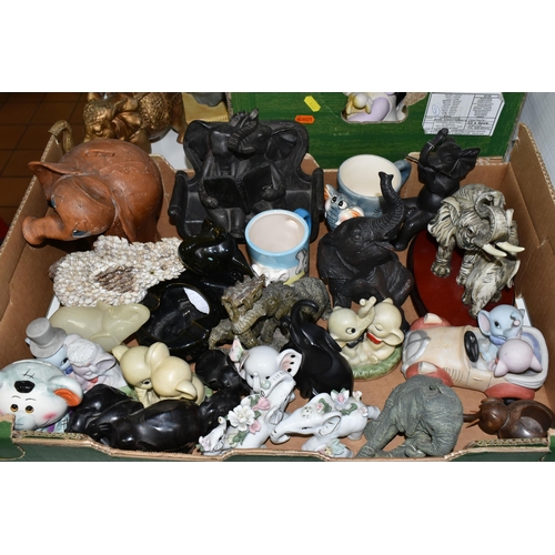 446 - THREE BOXES AND LOOSE FIGURES OF ELEPHANTS, to include a Royal Doulton Flambé Elephant and Young HN3... 