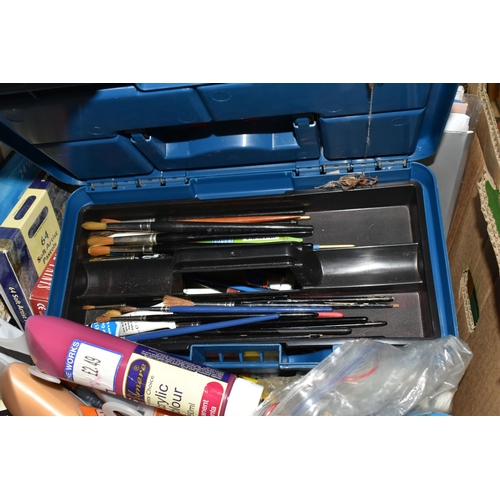 447 - THREE BOXES OF ART MATERIALS, to include Daler-Rowney Georgian oil paints in 38ml and 75ml tubes, Da... 