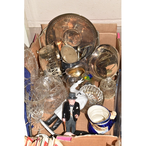 448 - FOUR BOXES OF CERAMICS, GLASS, METALWARE AND RECORDS, to include a Copeland Spode's Italian fruit bo... 