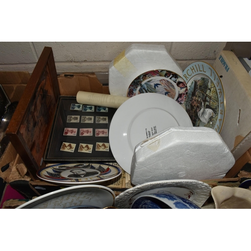 448 - FOUR BOXES OF CERAMICS, GLASS, METALWARE AND RECORDS, to include a Copeland Spode's Italian fruit bo... 