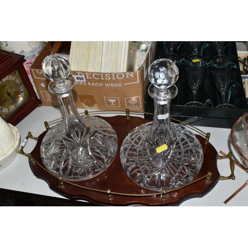 450 - TWO BOXES AND LOOSE GLASS WARE, BOOKS AND SUNDRY ITEMS, to include a cut crystal ice bucket, two shi... 