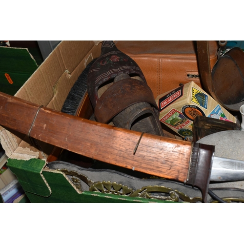 457 - THREE BOXES AND LOOSE BOOKS, METALWARE AND MISCELLANEOUS ITEMS, to include twelve late 1940s/early 1... 