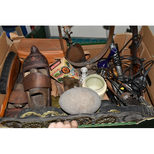 457 - THREE BOXES AND LOOSE BOOKS, METALWARE AND MISCELLANEOUS ITEMS, to include twelve late 1940s/early 1... 