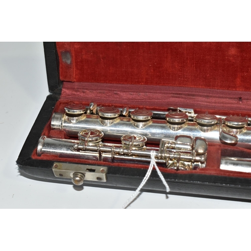 469 - A CASED FRENCH CLEMENT MASSON FLUTE with an engraved 1947 Clement Masson La Couture-Boussey Erevete ... 