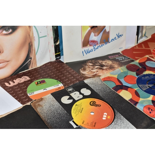 484 - A BOX OF APPROXIMATELY ONE HUNDRED 45 RPM SINGLES to include Bonnie Tyler Holding Out for A Hero, Bo... 