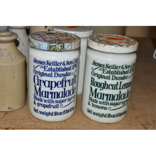 497 - A GROUP OF STONEWARE AND CERAMICS, comprising a Victorian jelly mould, foot warmer, jars and bottles... 