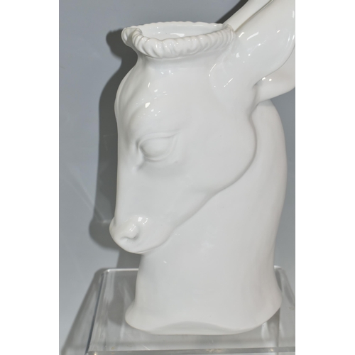 358 - A RAOHL SCHORR FOR ROYAL WORCESTER WHITE GLAZED FAWN'S HEAD VASE, green printed factory marks and P1... 