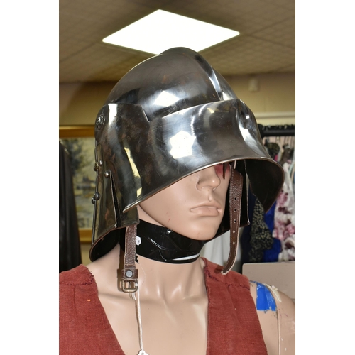 445 - A FULL SET OF ARMOUR AND A MANNEQUIN, full size wearable armour including helmet, breastplate, gaunt... 