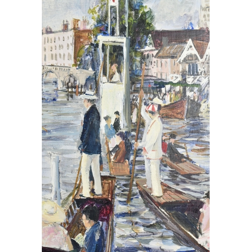 524 - JEREMY KING (BRITISH 1933-2020) 'THE FINISH, HENLEY', a depiction of Henley Royal Regatta on the Riv... 