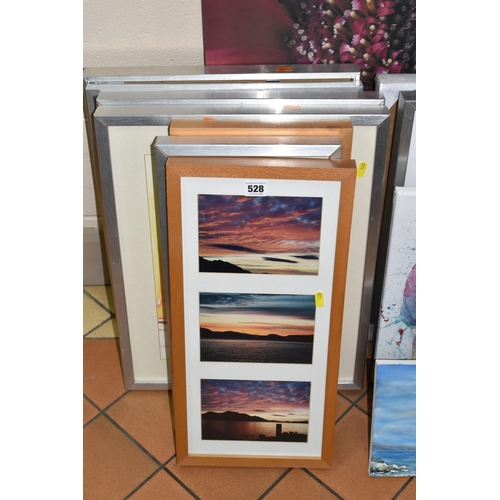 528 - A SMALL QUANTITY OF PAINTINGS, PRINTS AND IKEA PICTURE FRAMES ETC, to include an oil on board woodla... 