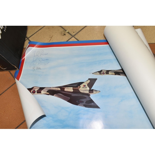 525 - MILITARY AVIATION PRINTS ETC, comprising a print of a Douglas Bader's Spitfire produced to celebrate... 