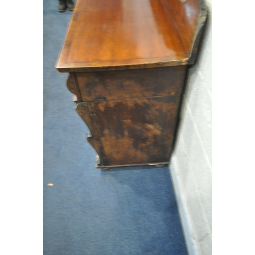 1198 - A VICTORIAN MAHOGANY TWIN PEDESTAL SIDEBOARD, with a raised back, four frieze drawers, and two cupbo... 