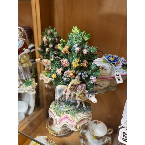 330 - A GROUP OF CONTINENTAL PORCELAIN, comprising a covered Meissen dish decorated with applied flowers, ... 