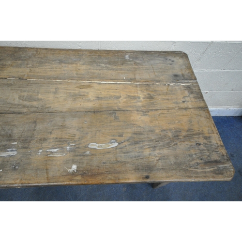 1206 - A FRENCH FARMHOUSE TABLE, incorporating various timbers, with two drawers, raised on square tapered ... 