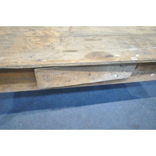 1206 - A FRENCH FARMHOUSE TABLE, incorporating various timbers, with two drawers, raised on square tapered ... 