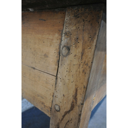 1206 - A FRENCH FARMHOUSE TABLE, incorporating various timbers, with two drawers, raised on square tapered ... 