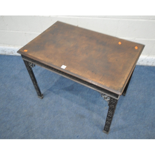 1289 - A CHIPPENDALE STYLE MAHOGANY RECTANGULAR TABLE, with blind and open fretwork detail, length 88cm x d... 