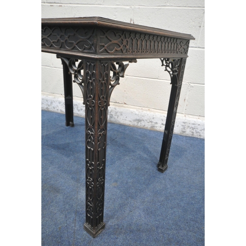 1289 - A CHIPPENDALE STYLE MAHOGANY RECTANGULAR TABLE, with blind and open fretwork detail, length 88cm x d... 