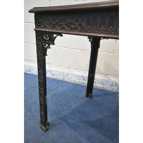 1289 - A CHIPPENDALE STYLE MAHOGANY RECTANGULAR TABLE, with blind and open fretwork detail, length 88cm x d... 