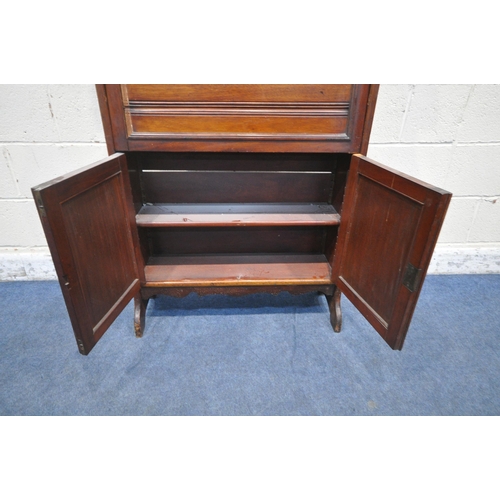 1290 - AN EDWARDIAN WALNUT FALL FRONT BUREAU, over double cupboard doors, width 77cm x depth 24cm x height ... 