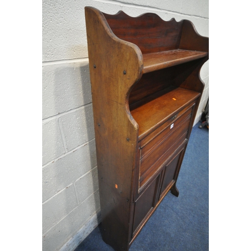 1290 - AN EDWARDIAN WALNUT FALL FRONT BUREAU, over double cupboard doors, width 77cm x depth 24cm x height ... 