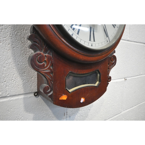 1294 - A 19TH CENTURY MAHOGANY DROP DIAL SINGLE FUSEE WALL CLOCK, with a 11'' enamel dial, signed R. Robert... 