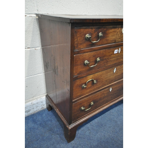 1298 - A 19TH CENTURY MAHOGANY CHEST OF FOUR LONG GRADUATED DRAWERS, with swan neck handles and bone escutc... 