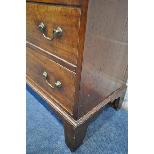 1298 - A 19TH CENTURY MAHOGANY CHEST OF FOUR LONG GRADUATED DRAWERS, with swan neck handles and bone escutc... 