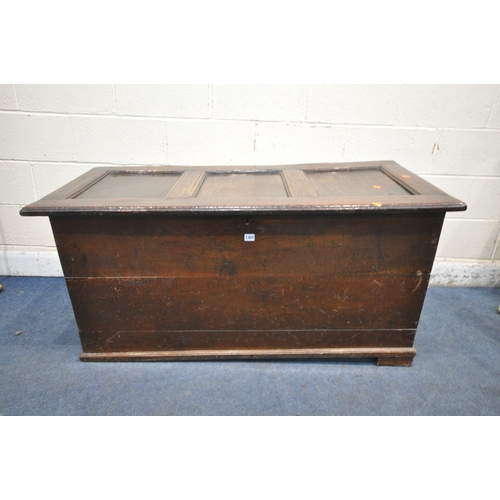 1307 - A GEORGIAN OAK PANELLED COFFER, width 130m x depth 58cm x height 66cm (condition report: multiple al... 