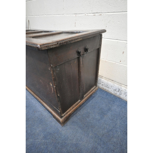 1307 - A GEORGIAN OAK PANELLED COFFER, width 130m x depth 58cm x height 66cm (condition report: multiple al... 