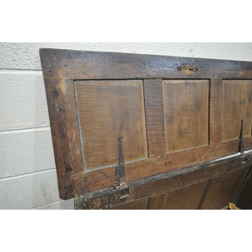 1307 - A GEORGIAN OAK PANELLED COFFER, width 130m x depth 58cm x height 66cm (condition report: multiple al... 