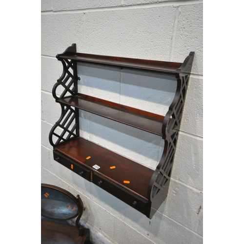 1310 - A GEORGIAN MAHOGANY SWING MIRROR, with three drawers and bone handles, along with another swing mirr... 