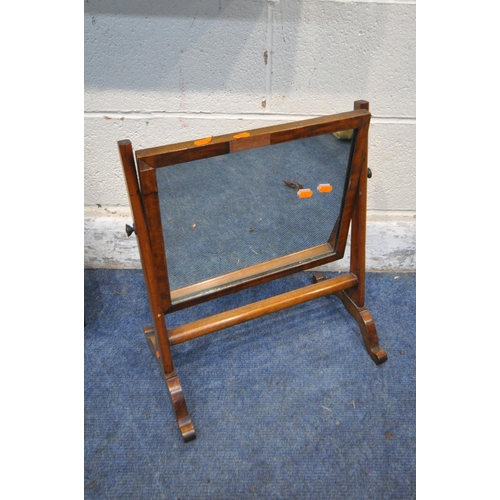 1310 - A GEORGIAN MAHOGANY SWING MIRROR, with three drawers and bone handles, along with another swing mirr... 