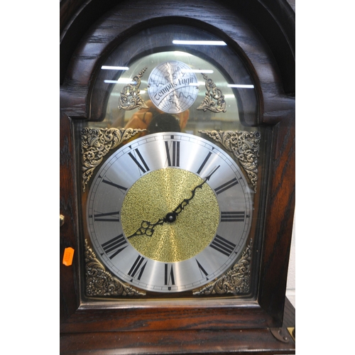 1311 - A JAYCEE OAK GRANDDAUGHTER CLOCK, with Roman numerals, height 188cm, three weights and pendulum (con... 