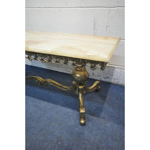 1314 - AN ITALIAN BRASS AND ONYX COFFEE TABLE, 101cm x depth 50cm x height 45cm (good condition)