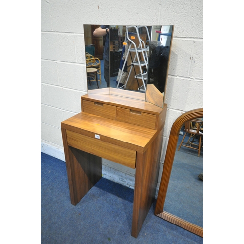 1317 - A MODERN WALNUT EFFECT DRESSING TABLE, with three drawers, width 60cm x depth 40cm x 136cm, and a mo... 