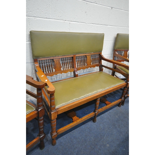 1322 - AN EDWARDIAN WALNUT SEVEN PIECE PARLOUR SUITE, each chair stamped to inner back leg, J Karr, covered... 