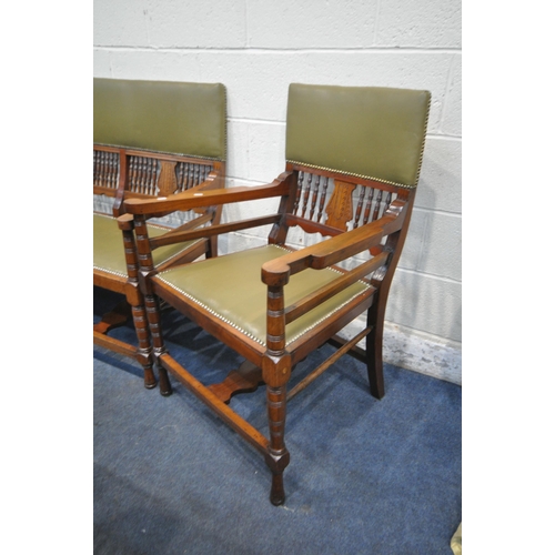 1322 - AN EDWARDIAN WALNUT SEVEN PIECE PARLOUR SUITE, each chair stamped to inner back leg, J Karr, covered... 