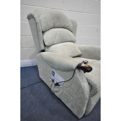 1326 - A HSL GREEN UPHOLSTERED ELECTRIC RISE AND RECLINE ARMCHAIR (PAT pass and working, in need of a minor... 