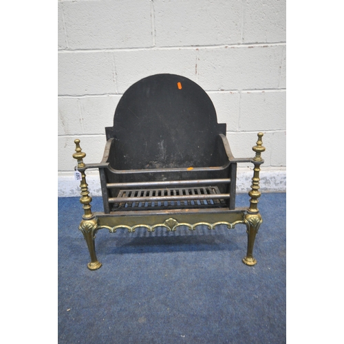 1327 - A BRASS AND CAST IRON FIRE GRATE, width 67cm x depth 30cm x height 72cm