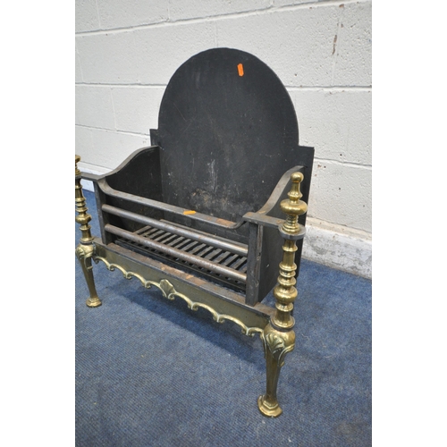 1327 - A BRASS AND CAST IRON FIRE GRATE, width 67cm x depth 30cm x height 72cm