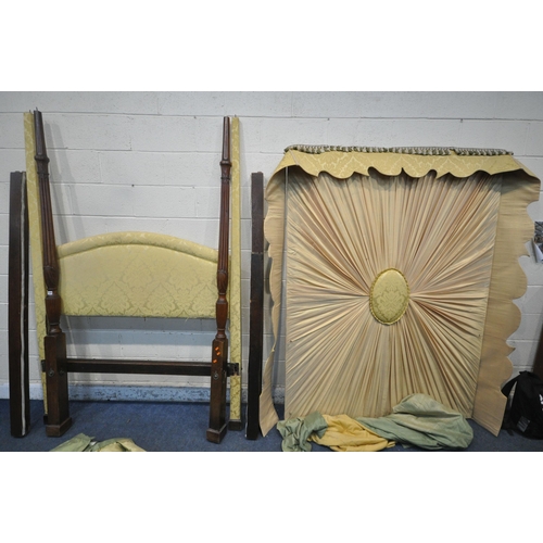 1328 - AN EDWARDIAN MAHOGANY 4FT6 FOUR POSTER BEDSTEAD, with a roof canopy, bed base, and bolts (condition ... 